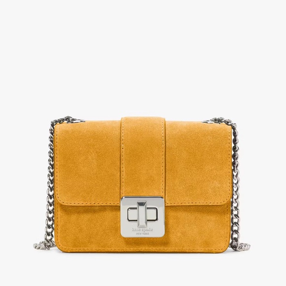 Kate Spade NWT Phoebe Suede Turnlock Mini Flap Crossbody - Squash Blossom - Picture 1 of 5